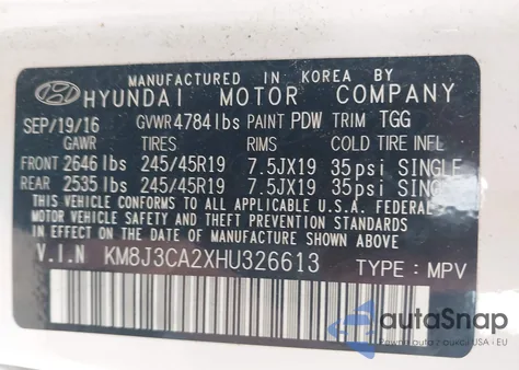 2017 Hyundai Tucson Sport z USA, uszkodzony, nr VIN KM8J3CA2XHU326613